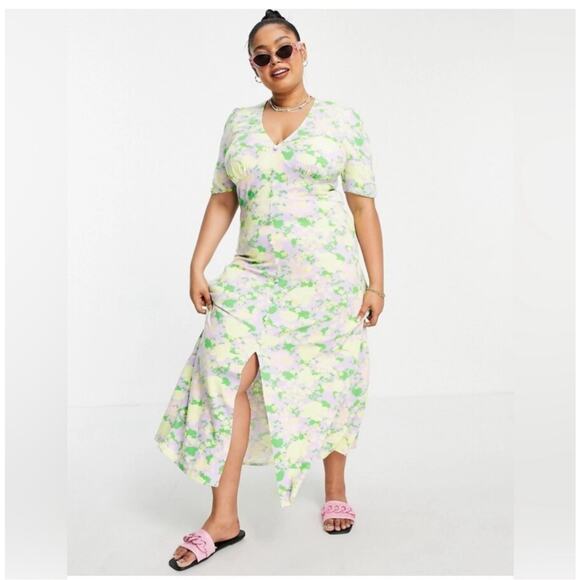 Asos Curve Button Through Dress in Pastel Floral - Picture 1 of 6